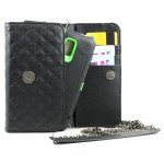 Wholesale Note 4, 3 Universal Quilted Flip Leather Wallet Case w Long Chain (Black)